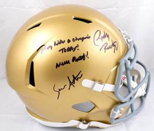 Rudy Ruettiger Sean Astin Autographed Notre Dame F/S Speed Helmet w/2 Inscriptions- Beckett W Hologram *Black Image 1