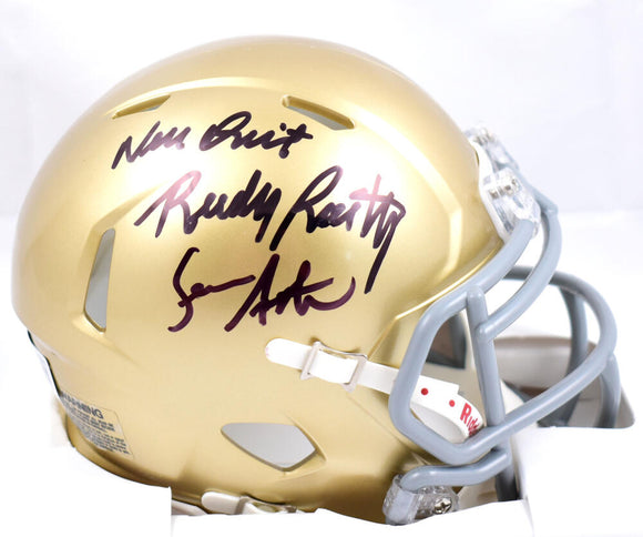 Rudy Ruettiger Sean Astin Signed Notre Dame Speed Mini Helmet W/Never Quit- Beckett W Hologram *Black Image 1