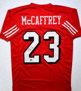 Christian McCaffrey Autographed Red Shadow Pro Style Jersey- Beckett H –  The Jersey Source