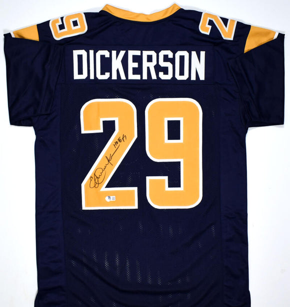 The Jersey Source Autographs Eric Dickerson Signed Blue/Yellow Pro Style Jersey w/ HOF-Beckett W Hologram