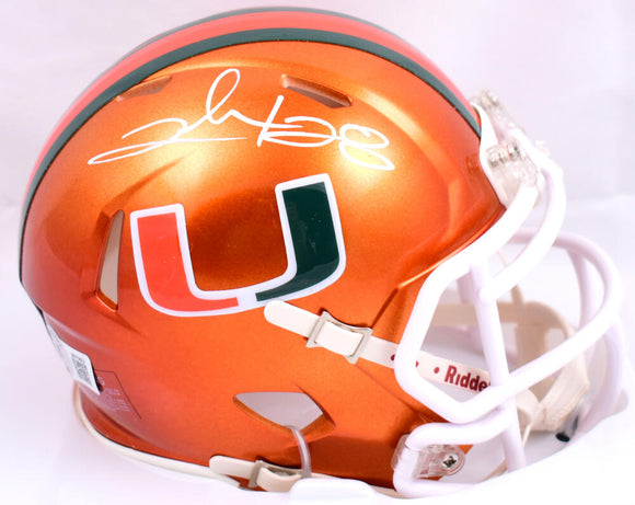 Clinton Portis Autographed Miami Hurricanes Flash Speed Mini Helmet-Beckett W Hologram *White Image 1