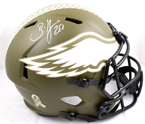 Brian Dawkins Autographed Eagles F/S Salute to Service Speed Helmet-Beckett W Hologram *White Image 1