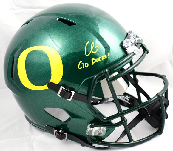 Christian Gonzalez Autographed Oregon Ducks F/S Speed Helmet w/Go Ducks! - Beckett W Hologram *Yellow Image 1