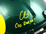Christian Gonzalez Autographed Oregon Ducks F/S Speed Helmet w/Go Ducks! - Beckett W Hologram *Yellow Image 2