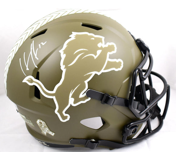 Hendon Hooker Autographed Detroit Lions F/S Salute to Service Speed Helmet - Beckett W Hologram *White Image 1