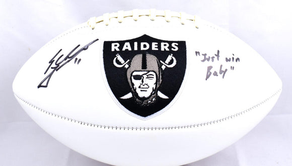 Sebastian Janikowski Autographed Raiders Logo Football w/ Just Win Baby-Beckett W Hologram *Black Image 1
