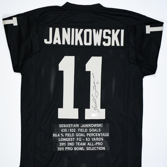 Sebastian Janikowski Autographed Black Pro Style STAT Jersey- Beckett W  Hologram *R1