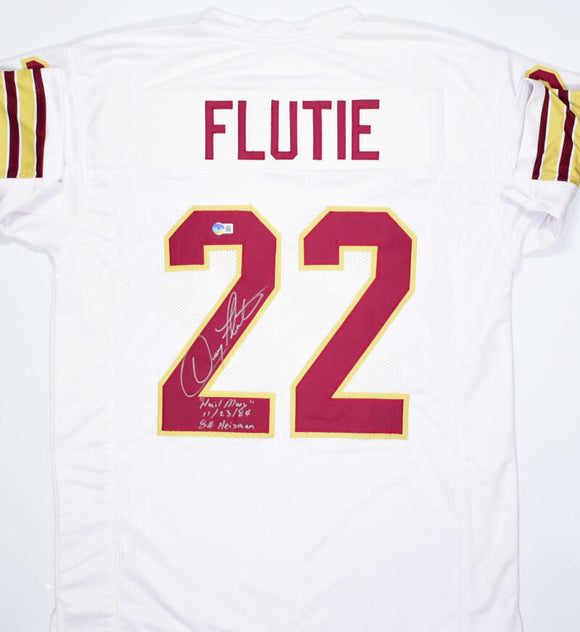 Doug Flutie Autographed Maroon College Style Jersey w/Heisman, Hail Mary- Beckett W Hologram *Silver Image 1