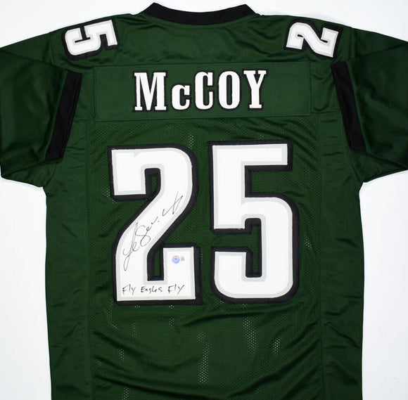 LeSean McCoy Autographed Green Pro Style Jersey w/ Fly Eagles Fly