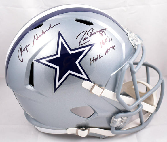 Drew Pearson Roger Staubach Autographed Dallas Cowboys F/S Speed Helmet-Beckett W Hologram *Black Image 1