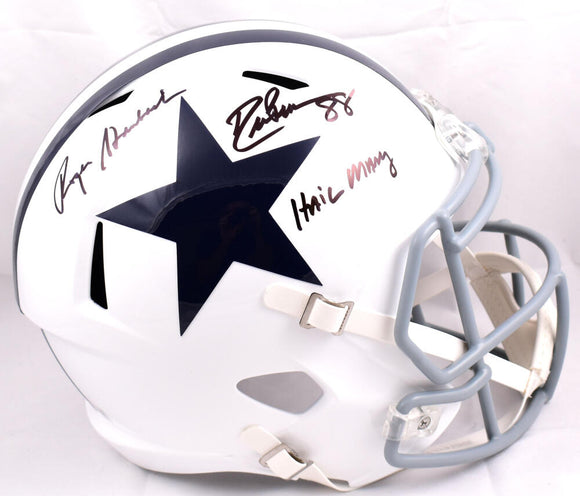 Drew Pearson Roger Staubach Autographed Dallas Cowboys F/S 60-63 Speed Helmet-Beckett W Hologram *Black Image 1