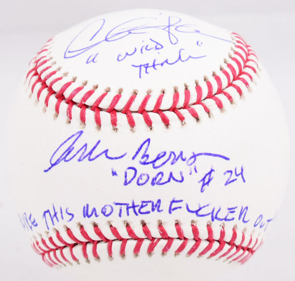 Charlie Sheen Corbin Bernsen Autographed Rawlings OML Baseball w/insc.- Beckett W Hologram *Blue Image 1
