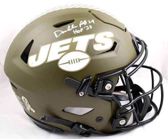 Darrelle Revis Autographed New York Jets F/S Salute to Service Speed Flex Helmet w/HOF - Beckett W Hologram *White Image 1
