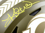 Kurt Warner Autographed Rams F/S Salute to Service Speed Flex Helmet- Beckett W Hologram *Yellow Image 2