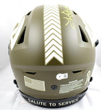Kurt Warner Autographed Rams F/S Salute to Service Speed Flex Helmet- Beckett W Hologram *Yellow Image 3