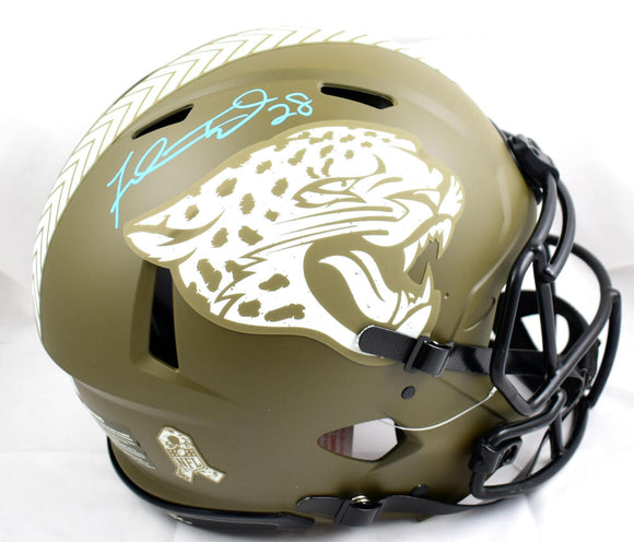 Fred Taylor Autographed Jaguars F/S Salute to Service Speed Authentic Helmet - Beckett W Hologram *Teal Image 1