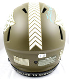 Fred Taylor Autographed Jaguars F/S Salute to Service Speed Authentic Helmet - Beckett W Hologram *Teal Image 3
