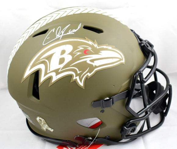 Ed Reed Autographed Baltimore Ravens F/S Salute to Service Speed Authentic Helmet - Beckett W Hologram *White Image 1