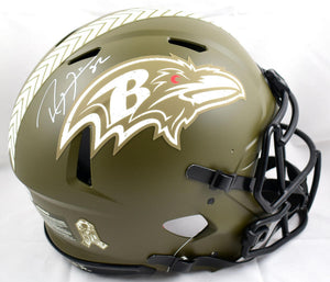 Ray Lewis Autographed Baltimore Ravens F/S Salute to Service Speed Authentic Helmet- Beckett W Hologram *White Image 1