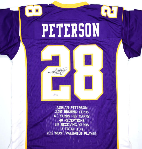 Adrian Peterson Autographed Purple Pro Style Stat Jersey- Beckett W Hologram *Black  Image 1