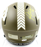 Marshall Faulk Autographed F/S Rams Salute to Service Speed Helmet - Beckett W Hologram *Yellow Image 3