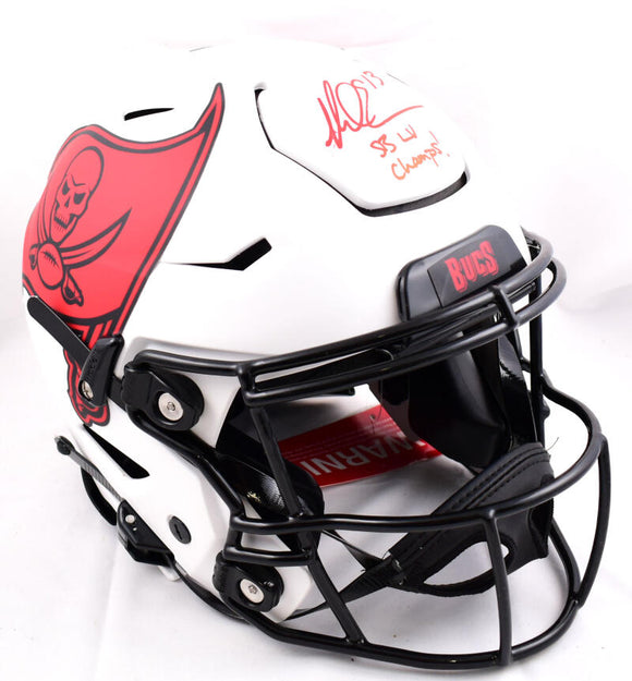 Mike Evans Autographed Tampa Bay Buccaneers F/S Lunar Speed Flex Helmet w/SB Champs- Beckett W Hologram *Red *Smeared Image 1