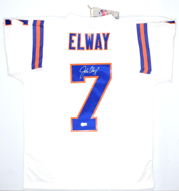 John Elway Autographed Broncos Mitchell & Ness White 1990 Legacy Jersey- Beckett W Hologram *Silver Image 1