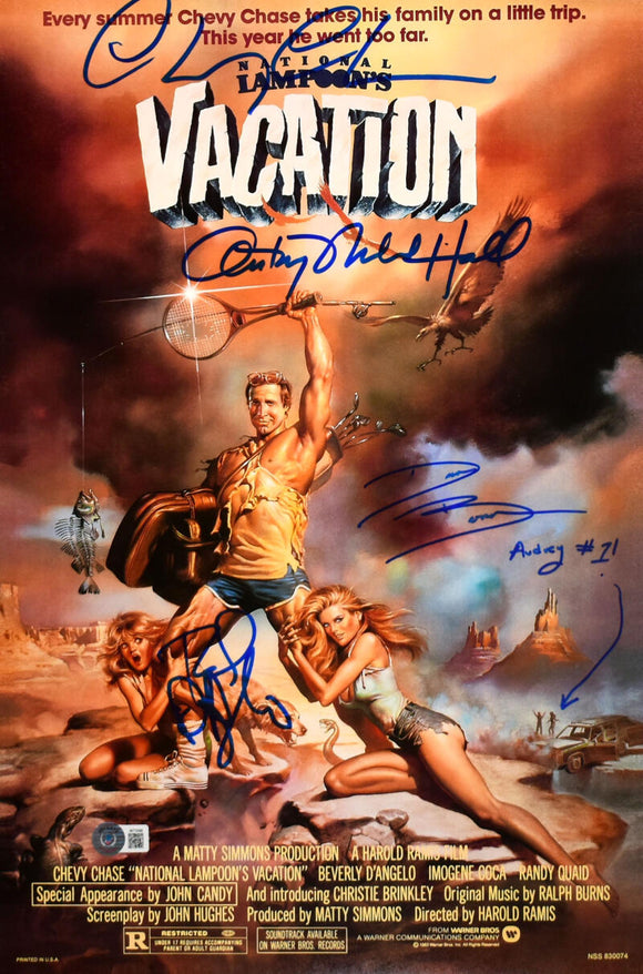 Chevy Chase Anthony Michael Hall Dana Barron Beverly D' Angelo Autographed 18X12 Vacation Photo -Beckett W Hologram Image 1