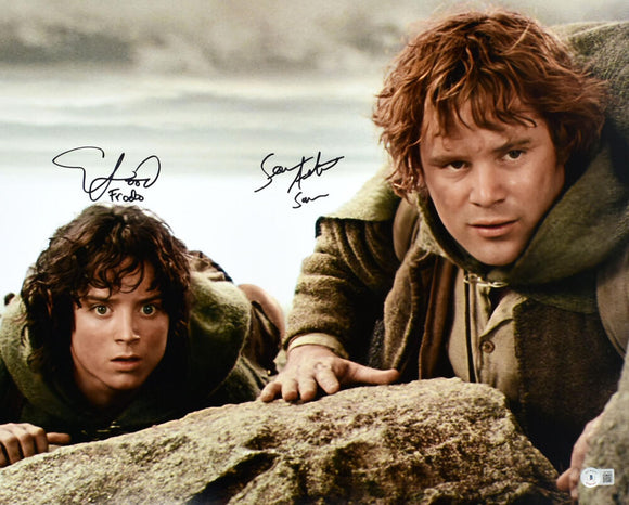 Sean Astin Elijah Wood Autographed Lord of the Rings 16x20 Close Up Photo w/Sam, Frodo- Beckett W Hologram *Black Image 1