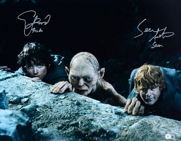 Sean Astin Elijah Wood Autographed Lord of the Rings 16x20 Close Up Photo w/Sam, Frodo- Beckett W Hologram *Black #2 Image 1