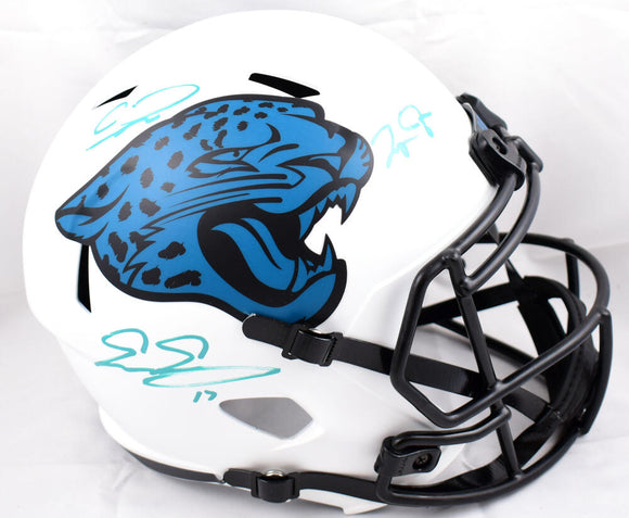 Evan Engram, Calvin Ridley, Zay Jones Autographed Jacksonville Jaguars F/S Lunar Speed Helmet-Beckett W Hologram *Teal Image 1