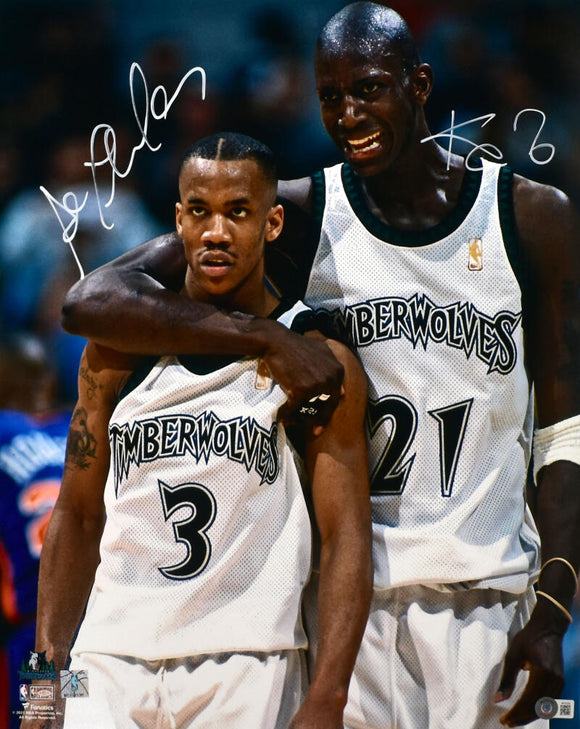 Kevin Garnett Stephon Marbury Autographed Minnesota Timberwolves 16x20 Hugging Photo - Beckett W Hologram *White Image 1