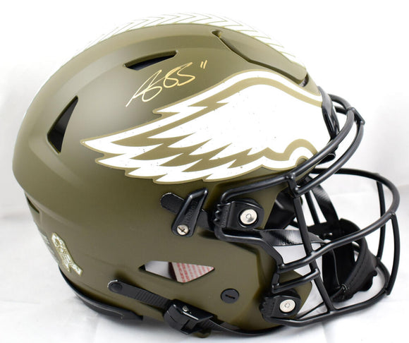 A.J. Brown Autographed Eagles F/S Salute to Service Speed Flex Helmet- Beckett W Hologram *Gold Image 1