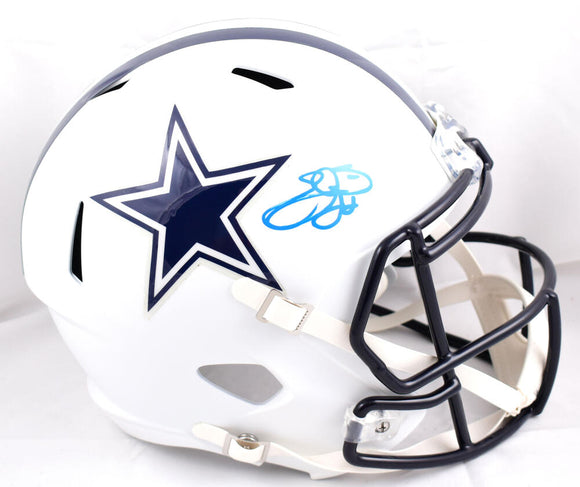 Emmitt Smith Autographed F/S Dallas Cowboys Flat White Speed Helmet- Beckett W Hologram *Blue Image 1