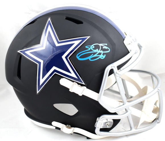 Emmitt Smith Autographed F/S Dallas Cowboys Flat Black Speed Helmet- Beckett W Hologram *Blue Image 1
