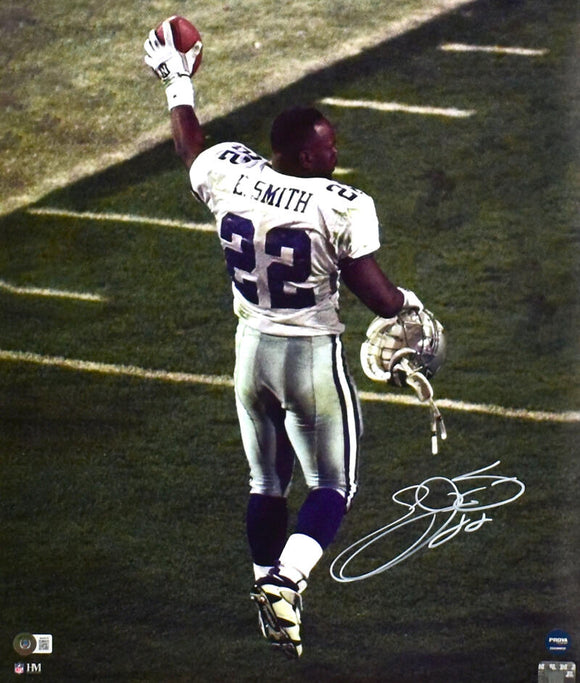 Emmitt Smith Autographed Cowboys 16x20 Holding Football Photo- Beckett W Hologram *White Image 1