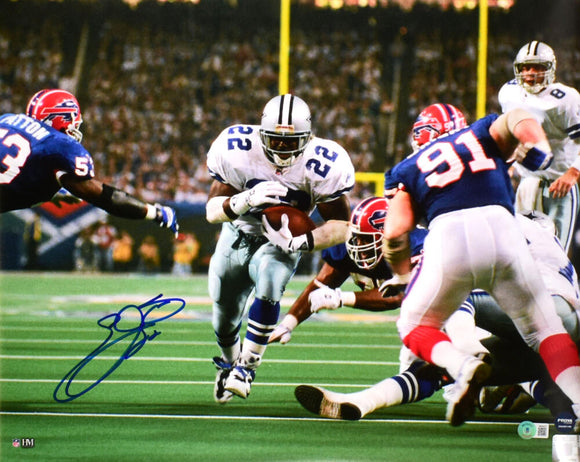 Emmitt Smith Autographed Cowboys 16x20 Running v. Bills Photo- Beckett W Hologram *Blue Image 1