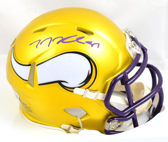 TJ Hockenson Autographed Minnesota Vikings Flash Speed Mini Helmet- Beckett W Hologram *Purple Image 1