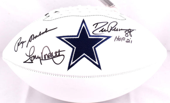 Tony Dorsett/Roger Staubach/Drew Pearson Autographed Dallas Cowboys Logo Football- Beckett W Hologram *Black Image 1
