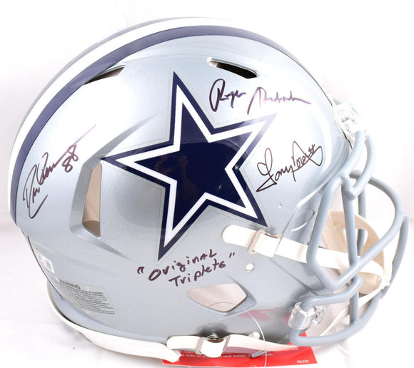 Drew Pearson Roger Staubach Tony Dorsett Signed Cowboys F/S Speed Authentic Helmet-Beckett W Hologram *Black Image 1
