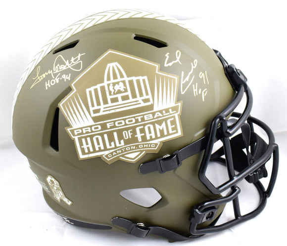 Tony Dorsett Earl Campbell Autographed F/S Salute to Service Speed Helmet w/HOF- Beckett W Hologram *Gold Image 1
