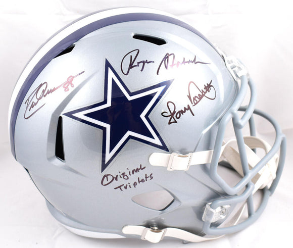 Drew Pearson/Roger Staubach/Tony Dorsett Signed Cowboys F/S Speed Helmet-Beckett W Hologram *Black Image 1