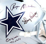 Drew Pearson/Roger Staubach/Tony Dorsett Signed Cowboys F/S Speed Helmet-Beckett W Hologram *Black Image 2
