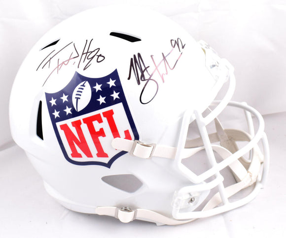 TJ Watt Michael Strahan Autographed NFL F/S Speed Helmet- Beckett W Hologram *Black Image 1