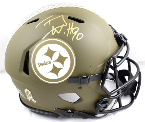 TJ Watt Autographed Pittsburgh Steelers F/S Salute to Service Speed Authentic Helmet-Beckett W Hologram *Gold Image 1