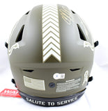 Calvin Johnson Autographed Detroit Lions F/S Salute to Service Speed Flex Helmet w/HOF Megatron-Beckett W Hologram *Gold Image 4