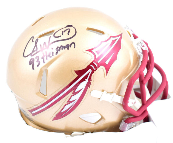 Charlie Ward Autographed Florida State Seminoles Speed Mini Helmet w/93 Heisman-Beckett W Hologram *Black Image 1