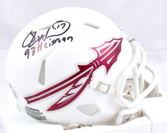 Charlie Ward Autographed Florida State White Speed Mini Helmet w/93 Heisman-Beckett W Hologram *Black Image 1