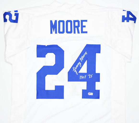Lenny Moore Autographed White Pro Style Jersey w/HOF-Beckett W Hologram *Silver Image 1