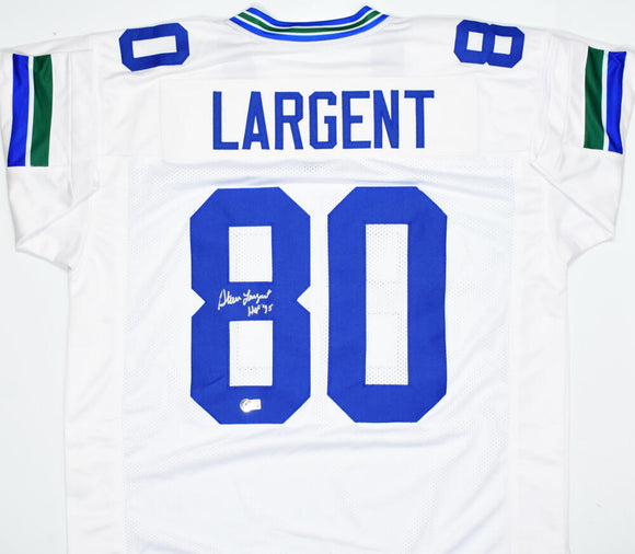 Steve Largent Autographed White Pro Style Jersey w/ HOF - Beckett W Hologram *Silver Image 1